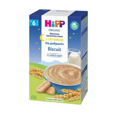 Podrobnoe foto дитяча молочна органічна каша hipp на добраніч, з печивом, з 6 місяців, 250 г