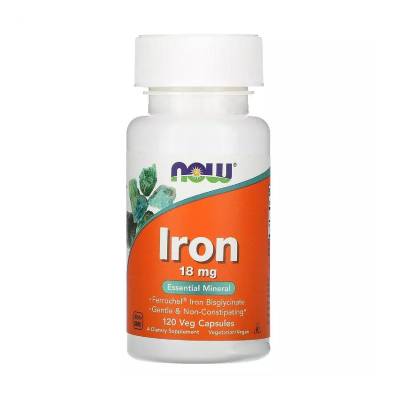 Podrobnoe foto дієтична добавка мінерали в капсулах now foods iron залізо 18 мг, 120 шт