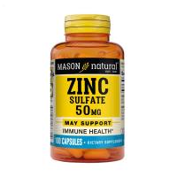 foto харчова добавка в капсулах mason natural zinc sulfate цинк сульфат 50 мг, 100 шт