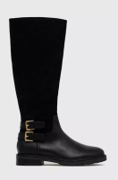 foto шкіряні чоботи lauren ralph lauren burncalf emelie жіночі колір чорний на плоскому ходу 802875299001