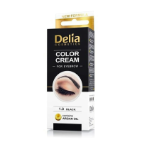 foto крем-фарба для брів delia cosmetics color cream з олією аргани, 1.0 black, 15 мл