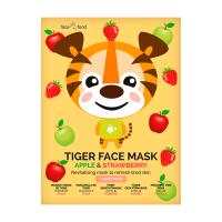 foto тканинна маска для обличчя 7th heaven face food tiger face mask apple & strawberry тигр, з екстрактом яблука та полуниці, з 8 років, 1 шт