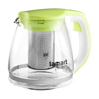 foto чайник для заварювання lamart скляний, з металевим фільтром, з зеленими вставками, 1.1 л (lt7026)