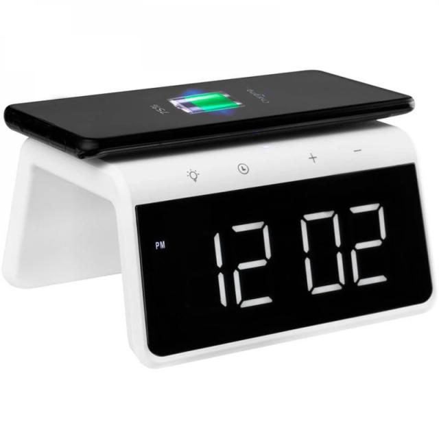 foto настільний годинник з функцією бзп gelius pro smart desktop clock time bridge gp-sdc01для зарядные устройства (білий)