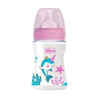 foto дитяча пластикова пляшечка для годування chicco well-being силіконова соска, повільний потік, від 0 міс, 150 мл (28611.10)