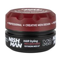 foto чоловіча матова паста для укладання волосся nishman hair styling matte paste texturizing mess up m3, 100 мл