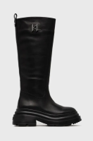 foto шкіряні чоботи karl lagerfeld danton жіночі колір чорний на плоскому ходу злегка утеплена