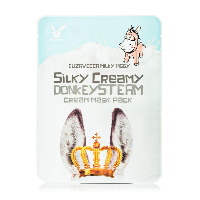 foto тканинна маска для обличчя elizavecca milky piggy silky creamy donkey steam cream mask pack з паровим кремом, на основі ослячого молока, 25 г