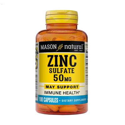 Podrobnoe foto харчова добавка в капсулах mason natural zinc sulfate цинк сульфат 50 мг, 100 шт