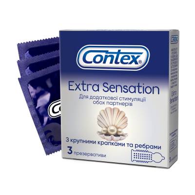 Podrobnoe foto презервативи contex extra sensation з крупними крапками та ребрами, 3 шт