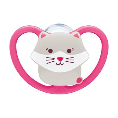Podrobnoe foto пустушка силіконова nuk space кіт, ортодонтична, рожева, від 18+ місяців, 1 шт (3952359)