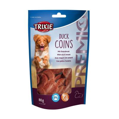 Podrobnoe foto ласощі для собак trixie duck coins з качкою, 80 г