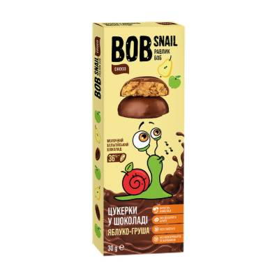Podrobnoe foto натуральні цукерки bob snail яблучно-грушеві в бельгійському  молочному шоколаді, 30 г