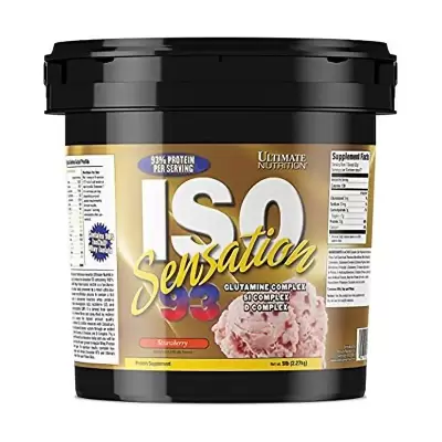 Podrobnoe foto дієтична добавка ізолят сироваткового протеїну в порошку ultimate nutrition iso sensation 93 полуниця, 2.27 кг