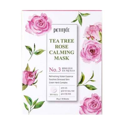 Podrobnoe foto заспокійлива тканинна маска для обличчя з екстрактом чайного дерева та троянди petitfee & koelf tea tree rose calming mask, 10 шт
