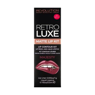 Podrobnoe foto набір для макіяжу губ makeup revolution retro luxe matte lip kit majesty (олівець, 1 г + блиск, 5.5 мл)