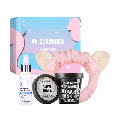 Podrobnoe foto набір mr.scrubber glow & moisture (маска для обличчя, 150 г + сиворотка для обличчя, 35 мл + пов'язка для волосся)