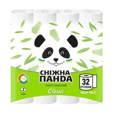Podrobnoe foto туалетний папір сніжна панда classic, 2-шаровий, 142 відриви, 32 шт