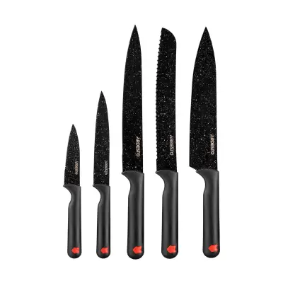 Podrobnoe foto набір ножів ardesto black mars з неіржавки чорної сталі та пластиковими ручками, 5 предметів (ar2105br)